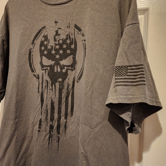 Dion Wear Charcoal gray Flag skull short sleeve shirt Size XXL - Picture 5 of 8